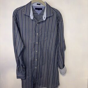 Tommy Hilfiger Long Sleeve Gray/ Blue Button Up Men 17  32-33 reg fit